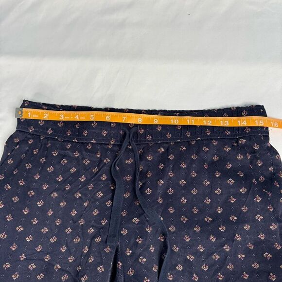 LOFT Pant Women Viscose Pull On Navy Geo Print Wide Leg Lounge Size 2 FLAW - Picture 7 of 11